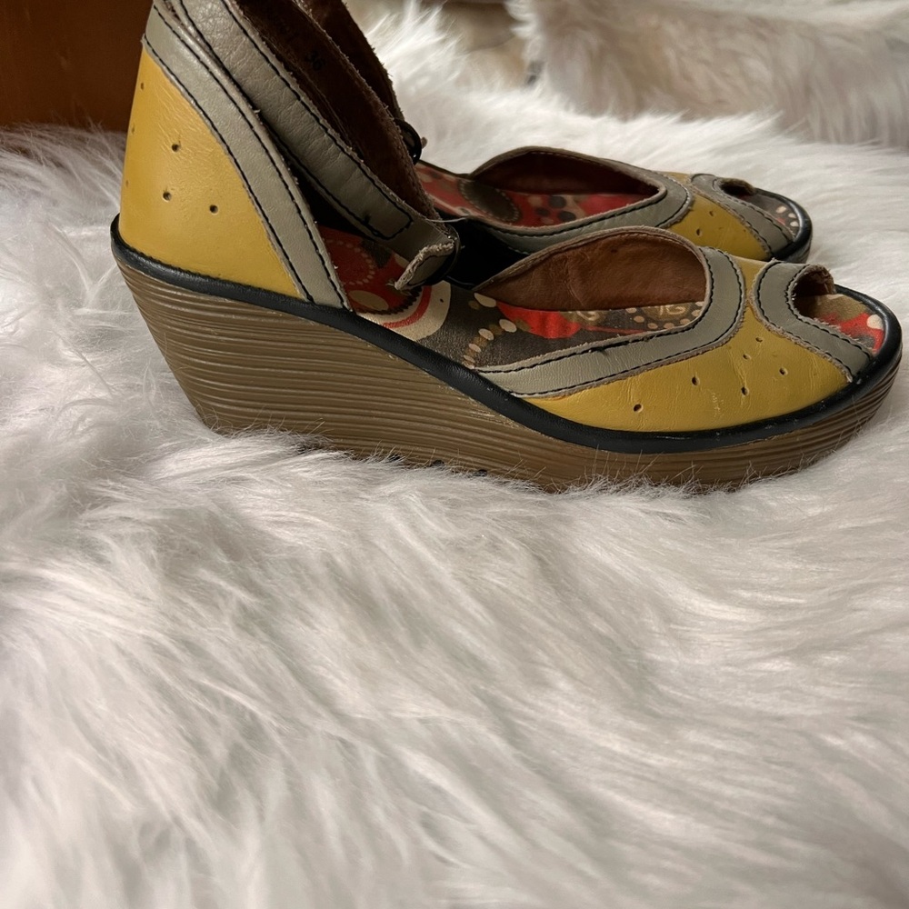 Fly London ankle strap wedge sandals size 6